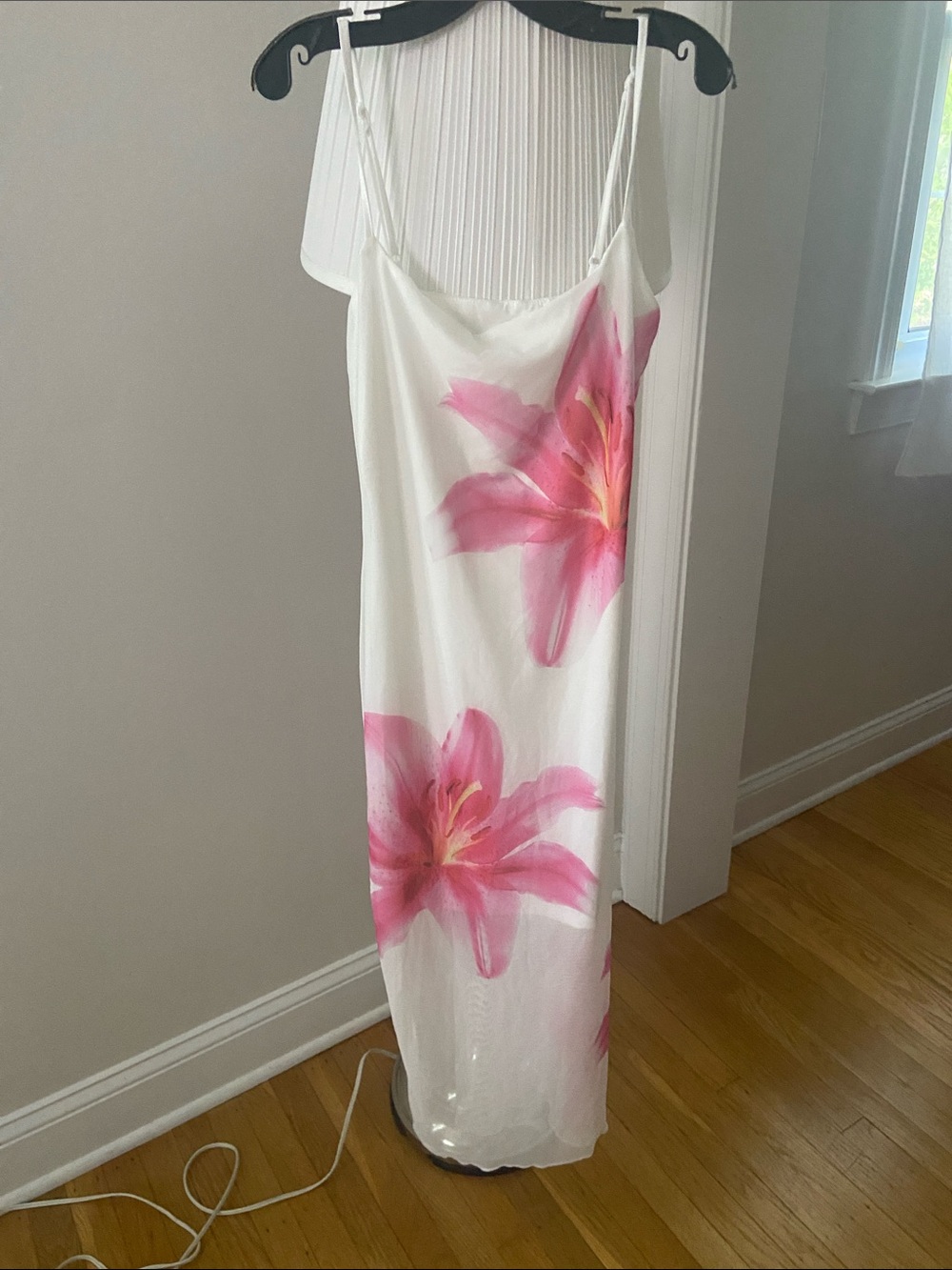 SHEIN White Maxi Slip Dress with Pink Floral Print